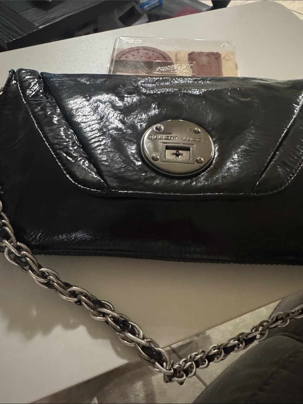 Used Elliot Lucca Black Leather Clutch Envelope Bag.